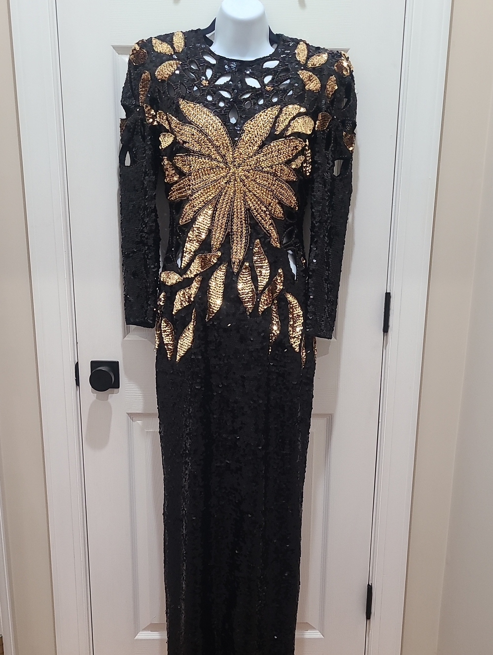 Glamorous Black and Gold Sequin Evening Dress